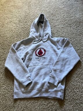 Volcom Y2K Gray Pullover Hoodie Embroidered Logo S